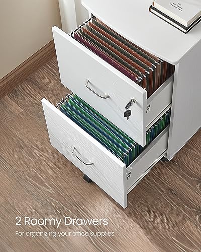 Image of VASAGLE CUSTOS Collection - 2-Drawer File Cabinet, Locking Filing Cabinet for Home Office, Small Rolling Printer Stand, A4, Letter-Size Hanging Files, Assembly Required, White ULCD027WE02
