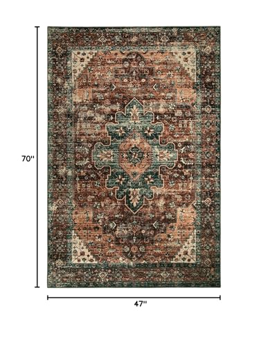 Moynesa Ultra-Thin Washable Vintage Area Rug - 4x6 Living Room Rug for Bedroom Office, Non-Shed Non Slip Oriental Laundry Bathroom Mat Indoor Accent Floor Carpet for Entrance Kitchen Mudroom