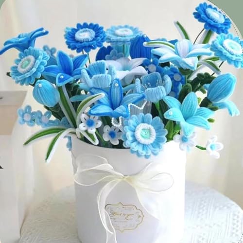 Image of 100Pc Pipe Cleaners Craft Set | Chenille Stem Fuzzy Sticks DIY Craft Supplies for Art Projects Activities, Decorations, Flower Making, Modeling & Sculpting (Blue)