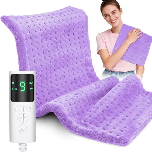Image of Heating Pad for Back Pain, Electric Heat Pad with 9 Heat Levels & 4 Auto-Off Timers, Portable Heating Pad for Period Cramps, Shoulder, Neck, Machine Washable, Gifts for Women, Men, Purple, 24''x12''