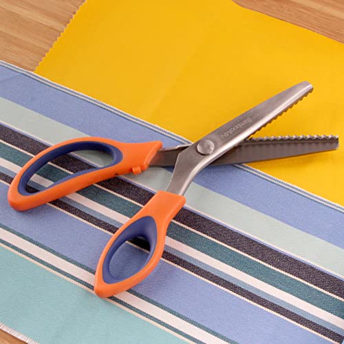 JubileeYarn Professional Grade Pinking Shears - 9.5" Serrated Stainless Steel - Orange & Blue - 1 Pair - Image 2