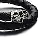 COOLSTEELANDBEYOND Elastic Adjustable Men's Black Braided Leather Wrap Bracelet Wristband with Steel Skull Silver Black