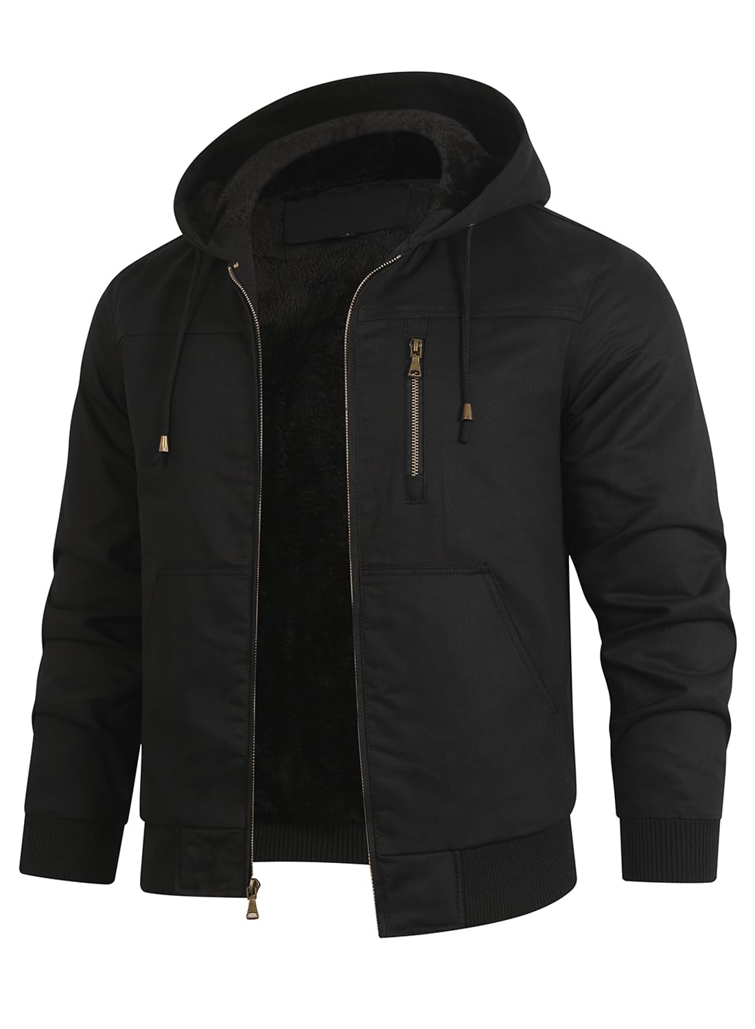 HOOD CREW Herren Baumwolle Winterjacke Fleece Gefütterte Warme Arbeitsjacke mit Kapuze Winddicht Übergangsjacke Mantel