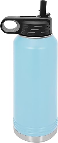 Miniatura 2 de LaserGram Botella de agua con tapa abatible de doble pared de 32 onzas con pajilla, gimnasta niña, grabado personalizado incluido (azul claro)