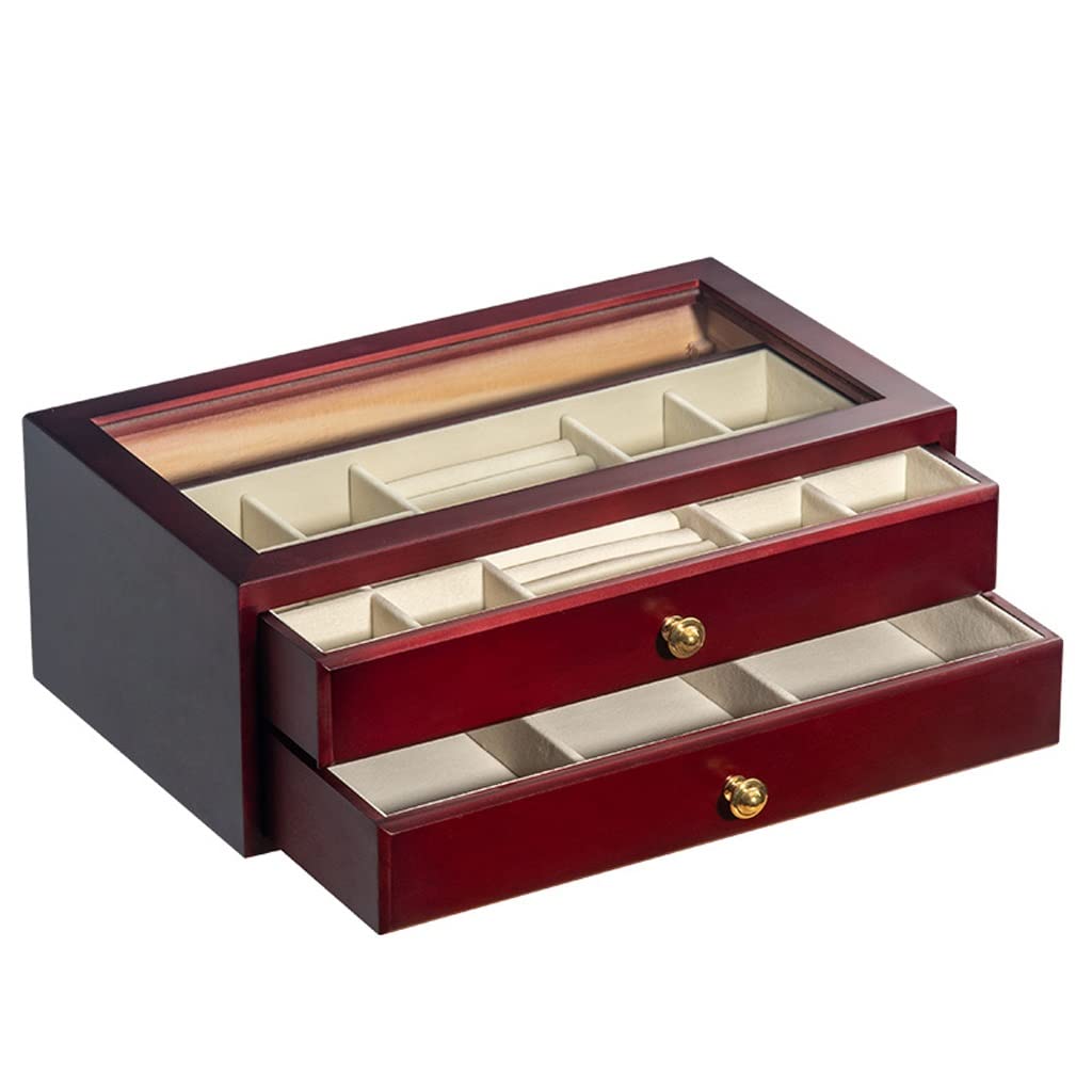 Lshtshf-ou Jewelry Box Storage Wooden Simple Multi-Layer Organizer(Red,White lining)