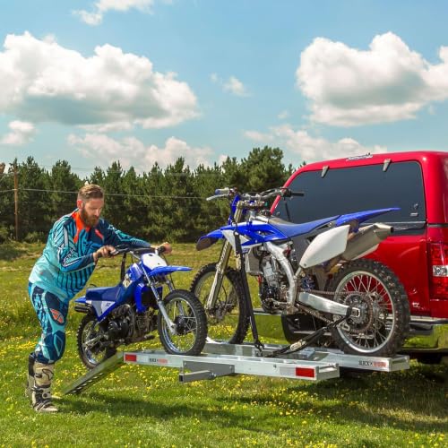 Image of Black Widow Aluminum Dual Dirt Bike Hitch Carrier with Ramp for Truck & SUV, 600-Pound Capacity - Non-Folding Motorcycle, eBike & Fat Tire Bike Hauler, Fits 2-Inch Class III /IV Receiver