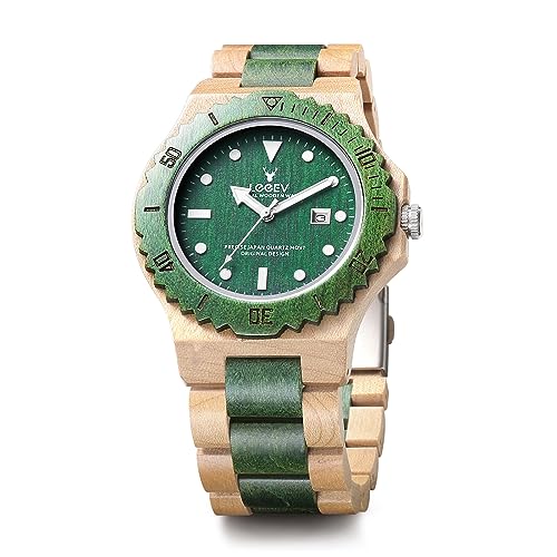 LeeEv Mens Wooden Watch, Wood Wrist Watch Handcrafted Sandalwood Vintage Calendar Analog Quartz Wooden Watches Gifts for Men