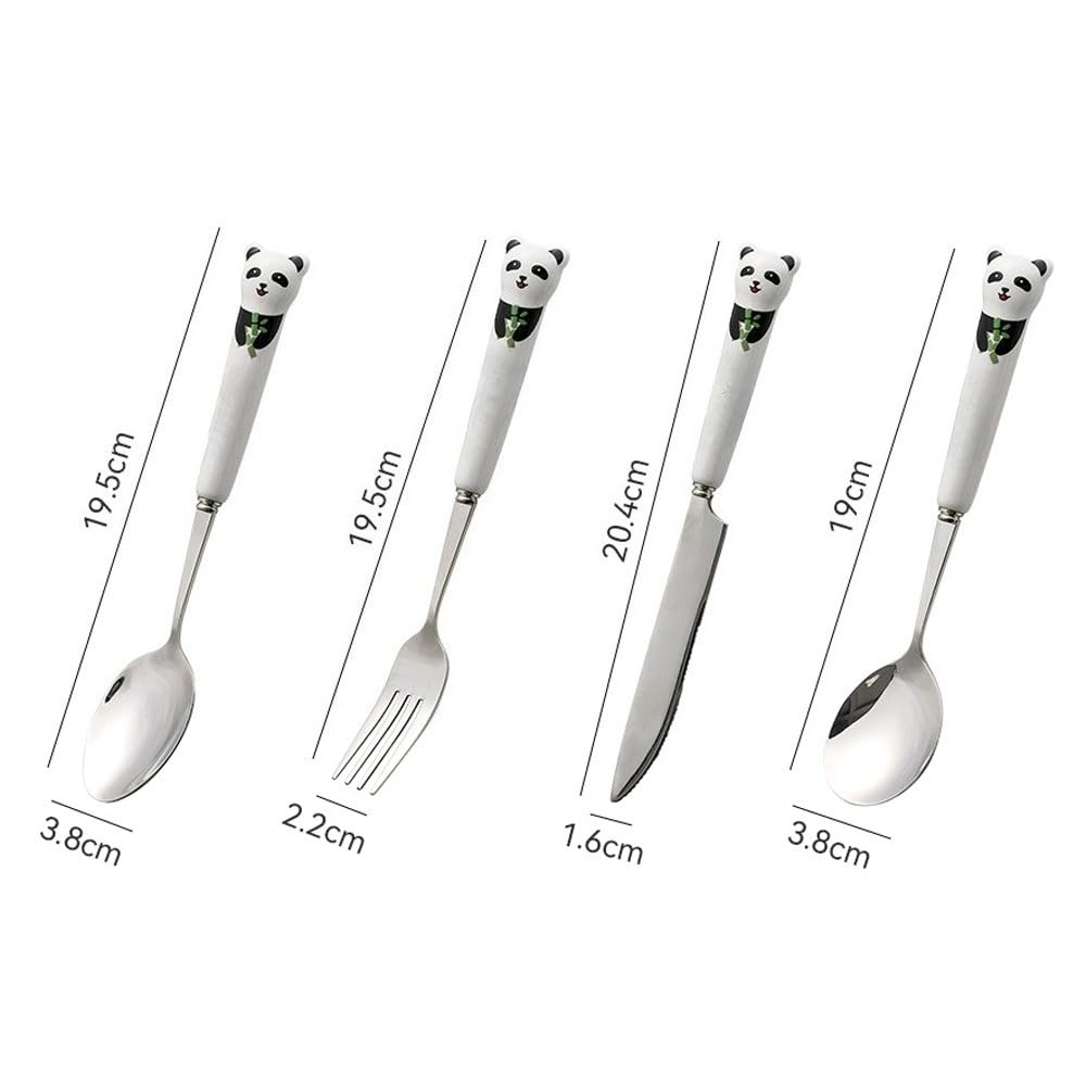 Carino Cartone Animato Ceramica Manico Cucina Acciaio Inox Argenteria Stoviglie Posate Set Bistecca Coltello Forchetta Cucchiaio Cucchiaino