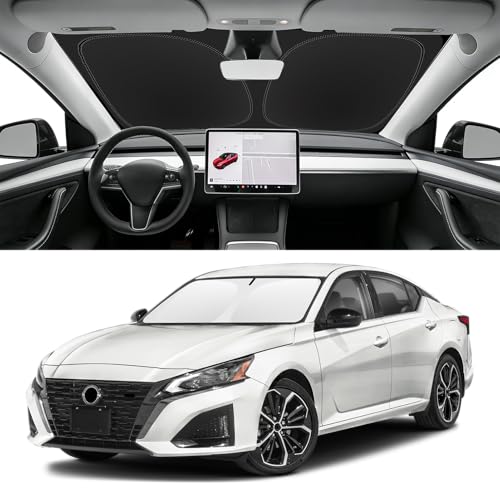 Image of Custom Fit Windshield Sun Shade for Nissan Altima 2019-2026 | Blocks UV Rays and Sun Heat, Helps Reduce Interior Temperature, Protects Dashboard from Fading, Folds Easily for Storage