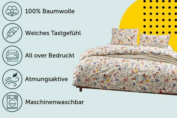 Hibboux 135 x 200 cm Terazzo Duvet Cover Set, Sand, Gray, Twin - Image 4