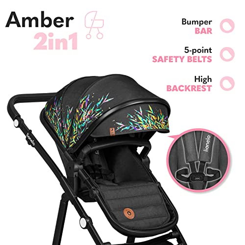 LIONELO Amber Kinderwagen 2 in 1 Kombikinderwagen, Kinderwagen Set mit sportlichen Sitz und fester Babywanne, Tasche, Moskitonetz, Abdeckung Regenblatt (DREAMIN)