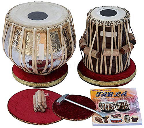 Image of Concert Tabla Drum Set, 4 Kg Lacquer Polish Copper Bayan, Indian Musical Instrument Bayan Tabla For Beginners & Students Finest Dayan with Padded Bag, Book, Hammer, Cushions & Cover
