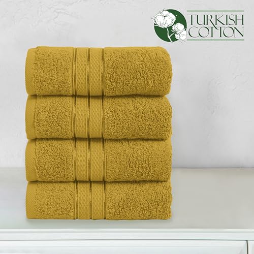 Image of Elegant Comfort Three Line Popcorn Towel Set for Bathroom 16 x 28 inches, Premium Hotel Quality 4-Pack Hand Towels, 100% Turkish Cotton, Soft and Durable, Quick Dry and Highly Absorbent, Amber Gold