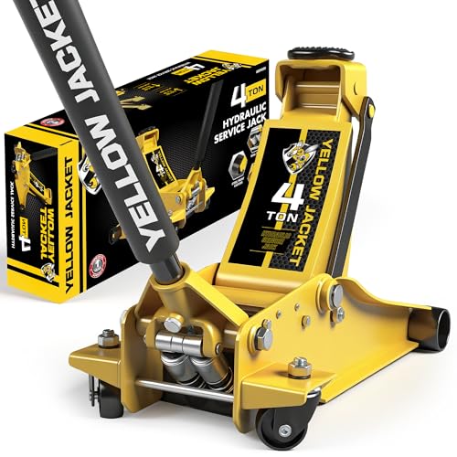YELLOW JACKET Low Profile Floor Jack with Dual Pumps Quickly Lift Hydraulic Car Jack with Pad, 4 Ton (8,800 lb) Capacity
