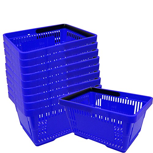10 cestas de compra de plástico con asa – 21 litros – apilables – color azul – ideales para supermercados y tiendas