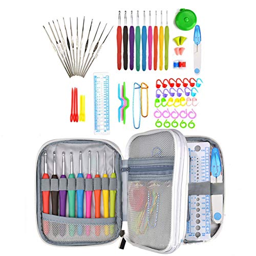 La Mejor Recopilación de Tejido más recomendados. 45 Ganchos de Crochet Ergonómicos - Set de Agujas de Tejer Con Mango Largo y Suave - Kit Completo de Tejido Con Estuche para Principiantes