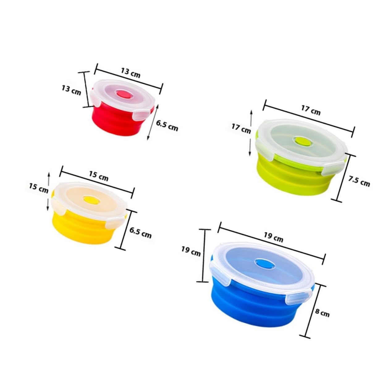 Set 4 Pezzi Contenitori Alimentari in Silicone Pieghevole 400-1200ml Lunch Box Tondo Sicuro Microonde per Pranzo All'aperto e Campeggio Colore Casuale