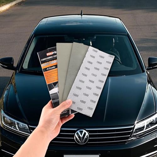 Image of POLIWELL Auto Sandpaper Kit 3.6 inch x 9 inch Wet Dry Mix Polishing Kit | 1500 /3000 /5000 Grit Premium Auto Sandpaper Kit for Clear Coat Scratch Remover & Ultra-Smooth Surface Restoration