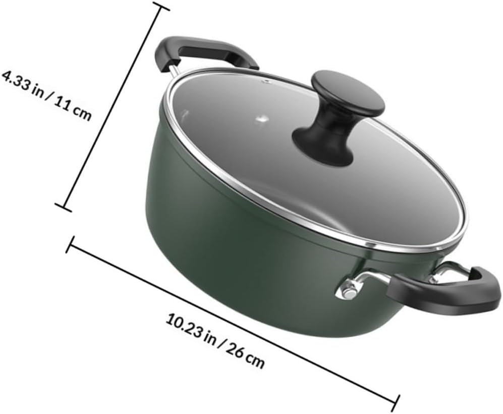 BESPORTBLE Non-stick Dual Handle Soup Pot 26cm with Lid Blackish Green Stew Pot for Home Cooking Household Kitchen Stockpot