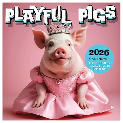 TF Publishing 2026 Playful Pigs Mini Calendar with Monthly Grids for Appointments and Scheduling - Vertical Small Wall Calendar 2026 with Premium Gloss Paper for Home and Office Organization - 7x7in