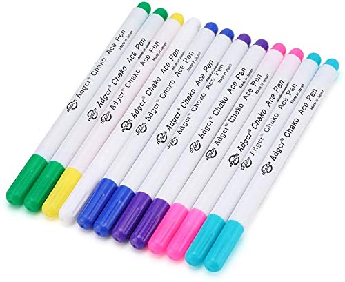 12 Multicolor Water Erasable Fabric Marking Pens Vanishing Fabric Markers Water Air Erasable Pens Disappearing Ink Water Soluble Pens DIY Cross Stitch Dressmaking Tailor's Pen for Quilting Sewing
