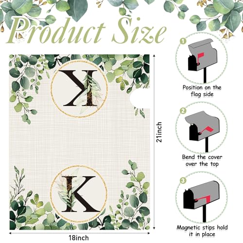 Image of Tiamon Monogrammed K Mailbox Covers Magnetic Eucalyptus Welcome Letter Box Wrap Standard Size 21x18 Inch Spring Summer Leaves Mailbox Decor Eucalyptus Letter Numbers Decoration for Outdoor Garden Yard