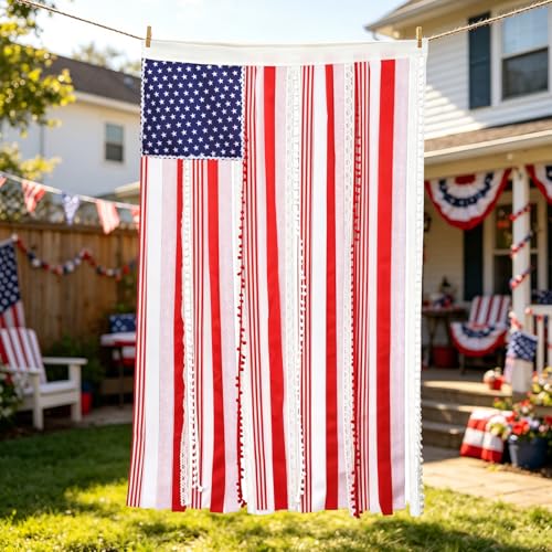4th of July Decorations-Memorial Day Decor 4x2.3 Ft Rag American Flag Banner Fourth of July Independence Day Decorations USA Flag Bunting Outdoor Patriotic Vintage for Porch Indoor
