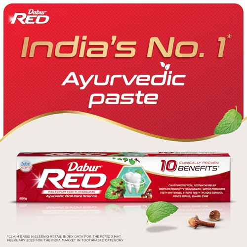Image of Dabur Red Paste - India's No.1 Ayurvedic Paste, Provides Protection Plaque Removal, Toothache, Yellow Teeth, Bad Breath- 800g (200gm*4)