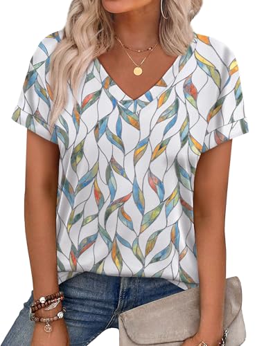 WEESO Summer Tops for Women 2026 Cute Floral T Shirts Dressy Casual Tshirts Shirts Luxury Women Fashion Floral Multi Leaf XL