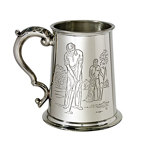 Wentworth Pewter - Golfer 1 Pint Pewter Tankard, Beer Mug Embossed Golf Scene