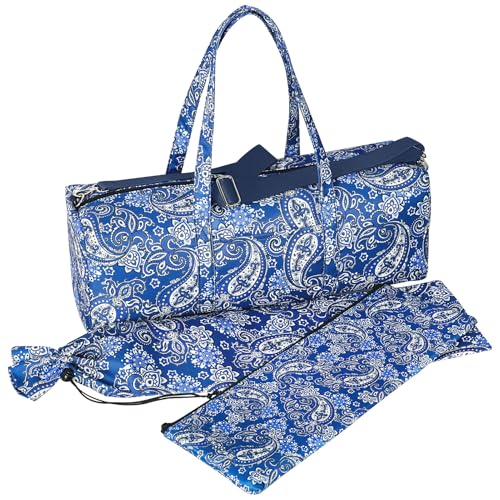 GUSTARIA Empty Mahjong Game Set Bag, Blue Printed American Mahjongg Bag, with Protective Sleeve for Mahjong Racks and Pushers and Mahjong Tiles Bag (Case Only)