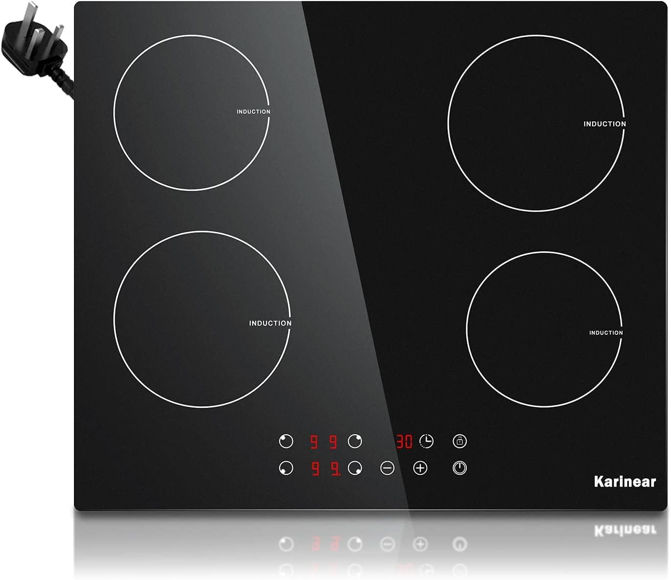 Karinear Plug in Induction Hob, 4 Zones Electric Hob 60cm, with Touch Control & Child Safety
