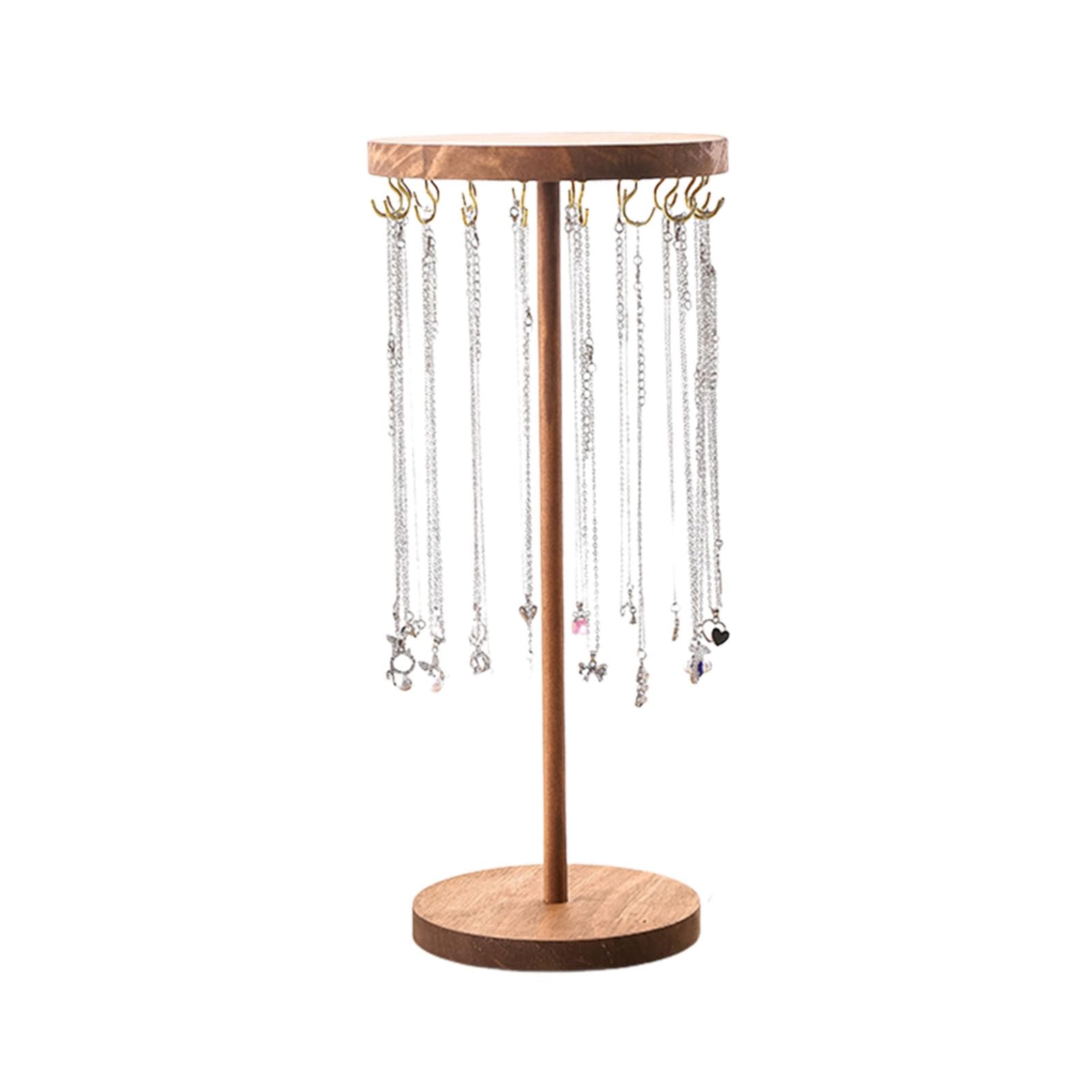 matumou Standing Necklace Holder Jewelry Organizer with Hooks Wooden Base Headband Organizer Display Stand for Girls Necklaces Bracelets