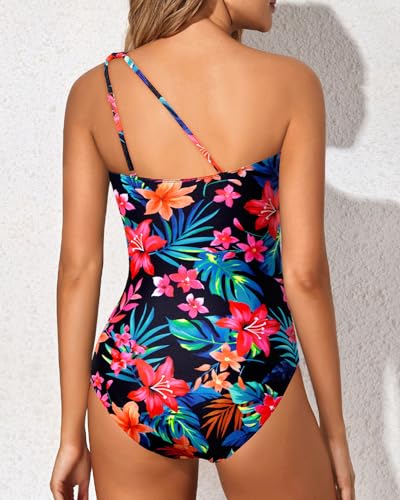 Image of Holipick One Shoulder One Piece Swimsuit for Women Tummy Control Bathing Suits Modest Full Coverage Keyhole Swimwear