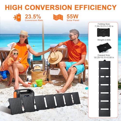PGYOB Portable Power Station with 55W Solar Panel, 299Wh LiFePO4 Backup Battery 300W Pure Sine Wave AC (600W Peak) Car Outlets PD 60W QC3.0 Solar Generator Power Bank for Camping, Emergency, CPAP - Image 2