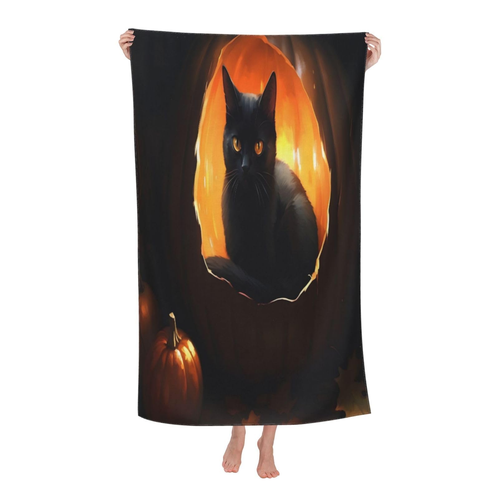 LSRCPD Beach Towels Halloween Pumpkins Bat Cat 2 Bath Gym Pool Yoga For Women Adults 80X130Cm