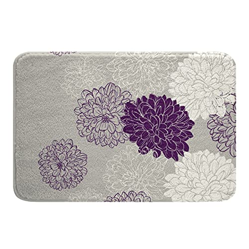 Alfombra De Baño Felpudo De Bienvenida Atrapar Suciedad Felpudo Exterior Duradero Alfombra Puerta para Garajes Interior Entrada Casa 40X60Cm Flor Moderna Flores Púrpuras Grises