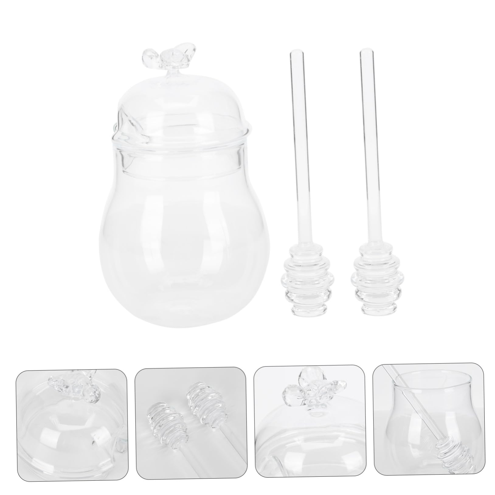 GRIRIW 1Set Transparent Honey Jar with Stirring Bars Honey Pot Mixing Sticks Sealed Design for Freshness Stylish Kitchen Decor and Storage