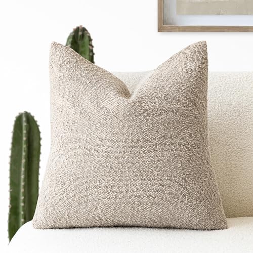 Image of Foindtower Decorative Textured Boucle Throw Pillow Covers Accent Solid Pillow Cases Neutral Soft Cozy Couch Cushion Case for Chair Sofa Bedroom Living Room Home Decor 24 x 24 Inch,Beige Oatmeal