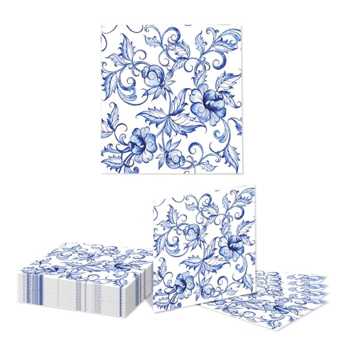 Kotkiddy 20 Stück Blaue Blumen Papier Blau-weißes Porzellanmuster...