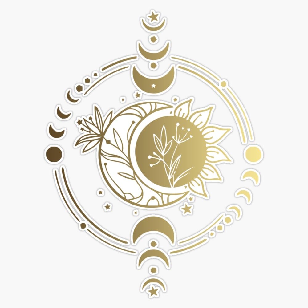 Mystic Moon & Sun Boho Vintage Moon Phase Sticker - Waterproof Vinyl Decal for Car, Laptop, Wall, Window & Bumper - 5"