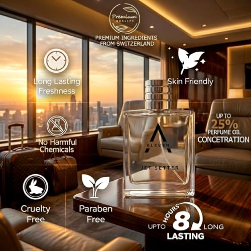 Image of A ELEVEN Jet Setter Eau De Parfum for Unisex Fruity Woody Vanilla Fragrance Long Lasting Upto 8 Hours 25% Perfume Oil Concentration Premium Winter Signature Scent 50ML