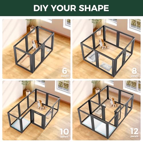 Image of FXW AuraSpace Acrylic Indoor Dog Playpen for Medium Dogs, 35 Inch, 8 Panels, Black