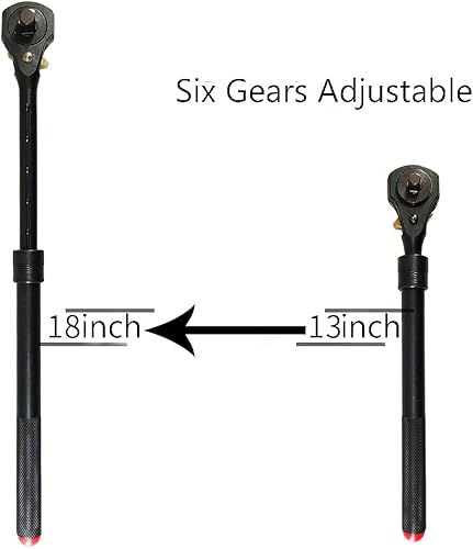 Miniatura 3 de MacWork Mango de trinquete de doble cabeza de 12 pulgadas y 38 pulgadas, llave de trinquete telescópica negra con función de martillo