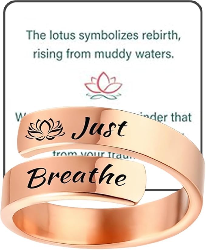 Just Breathe Bague réglable en acier inoxydable pour femme, bague d'espoir pour encouragement personnel, cadeau pour sœurs, amies, Acier inoxydable, Aucune pierre précieuse