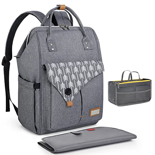 Lekebaby Mochila cambiador para bebé con cambiador multifunción, gran capacidad, bolsa de viaje para viajes, Gris con accesorios