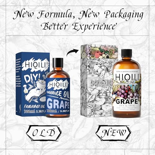 Image of HIQILI Grape Fragrance Oil for Diffusers, Perfume & Room Spray - 5.07 Fl Oz | for Making Candles, Hand Soap, Air Freshener, Long Lasting Fruity Scents - 150 ML