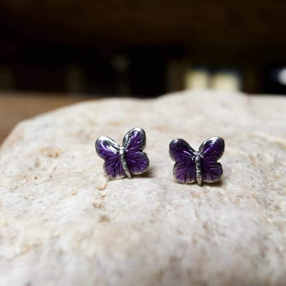 Enamel Purple Butterfly Post Earrings by The Magic Zoo