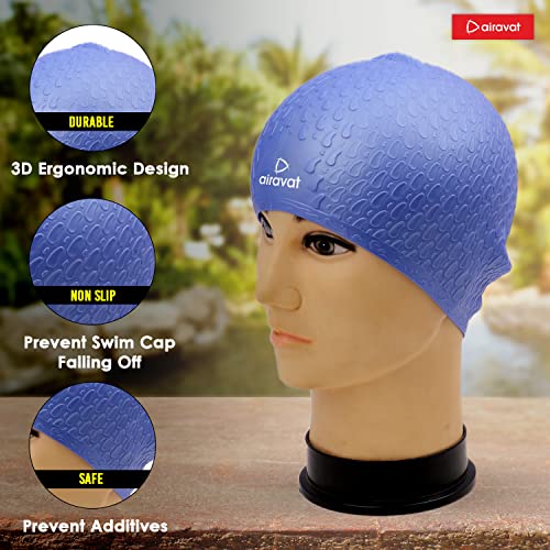 Image of Airavat Swim Bubble Cap, Silicone Swim Cap, Comfortable Bathing Cap Ideal for Curly Short Medium Long Hair, Swimming Cap for Women and Men (Blue)