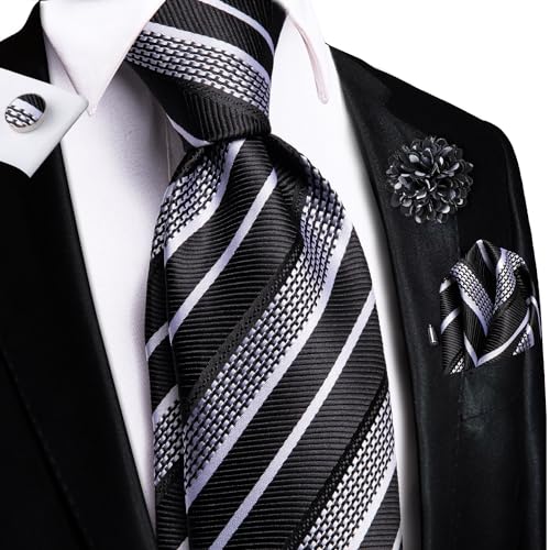 Image of Hi-Tie Men's Tie Lapel Pin Set Pocket Square Cufflinks Formal Woven Silk Tie Sets Wedding Party